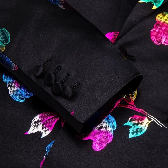 Men's Luxury Floral Blazer - Slim Fit Shawl Lapel Tuxedo Jacket for Parties - Picture 5 of 7